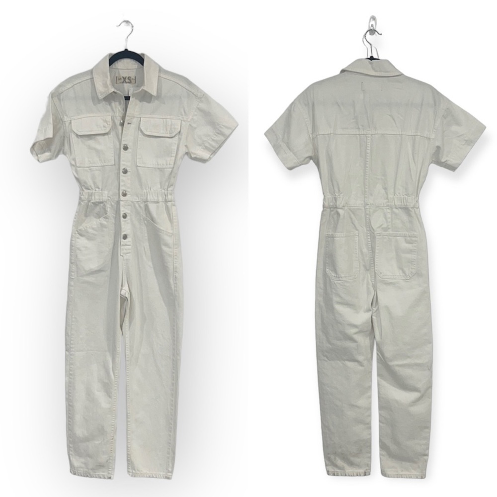 FREE People Marci button through denim jumpsuit in white size XS - Picture 4 of 17